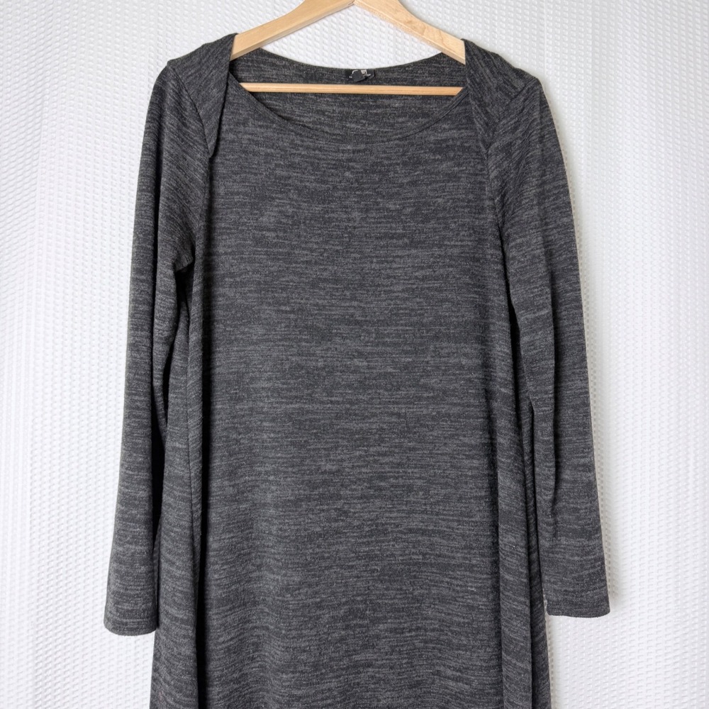 Cable & Gauge Dress Womens Large Gray Space Dye Knit Long Sleeve A-Line Midi